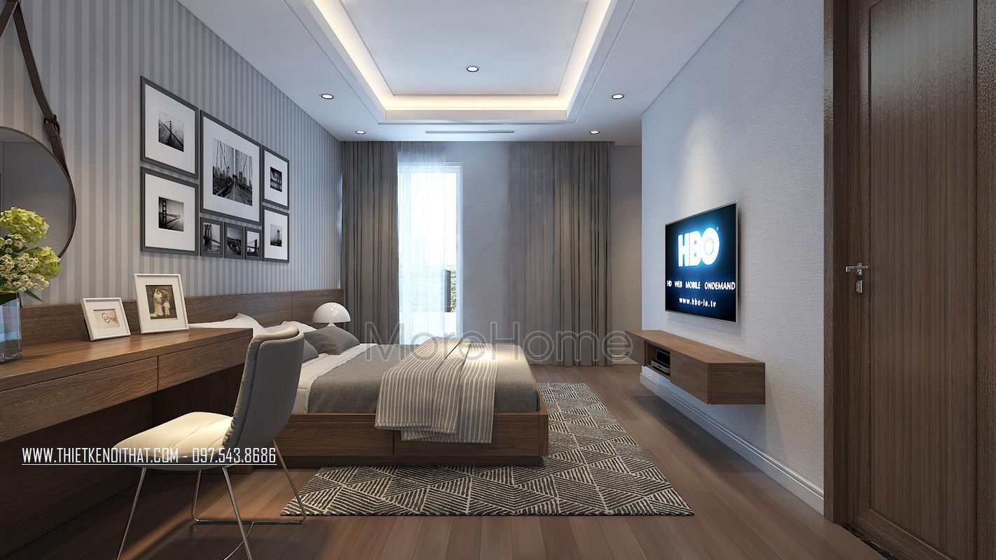 Thiết kế nội thất phòng ngủ chung cư hiện đại N05 Hoàng Đạo Thúy